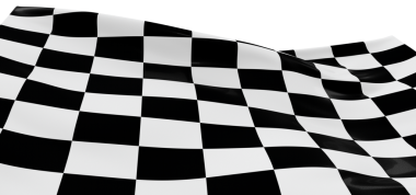 Yarış bitimi ve zafer için kareli bayrak sallıyor