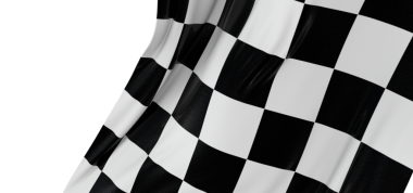 Dama tahtası bayrağı beyaz arkaplanda izole edilmiş yakın plan dalgalanıyor