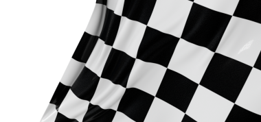 Beyaz arka plan yarış konseptinde kareli bayrak dalgalanıyor