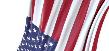 Kırmızı, beyaz ve mavi çizgili Amerikan bayrağı dalgalanıyor.