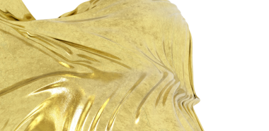 Akan kıvrımları ve yumuşak ışıklandırması olan zarif altın kumaş arka plan