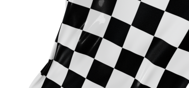 Dama tahtası bayrağı beyaz arkaplanda izole edilmiş yakın plan dalgalanıyor