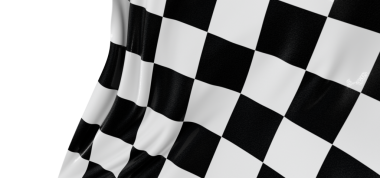 Yarış teması için beyaz arkaplan üzerindeki işaretli bayrak sallama detayı