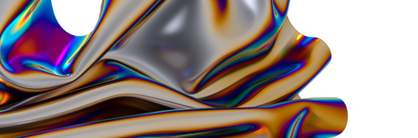 Renkli yansımaları olan soyut yanardöner metalik kumaş dalgaları