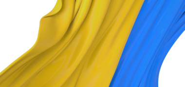 Beyaz arkaplanda soyut sarı ve mavi kumaş