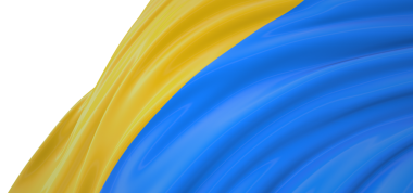 Ukrayna bayrağı detayı, dalgalı kumaş, mavi ve sarı arkaplan