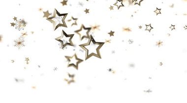Tasarım için beyaz bir zemin üzerinde yüzen altın yıldızlar ve kar taneleri