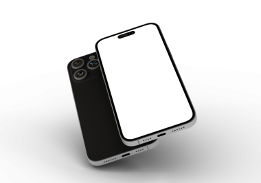 Akıllı telefon modeli, beyaz arka planda stüdyo ortamında boş ekranlı siyah telefon..