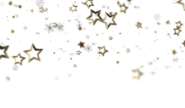 Beyaz zemine düşen altın yıldızlar ve kar taneleri
