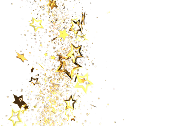 Kutlamalar için beyaz arka planda parıldayan altın yıldızlar.