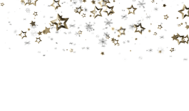 Beyaz zemin üzerinde altın yıldızlar ve kar taneleri kutlama tasarımı