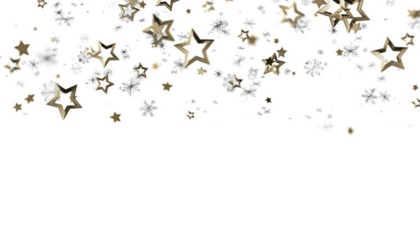 Tatil Tasarımları İçin Beyaz Arkaplanda Şenlikli Altın Yıldızlar ve Kar Taneleri