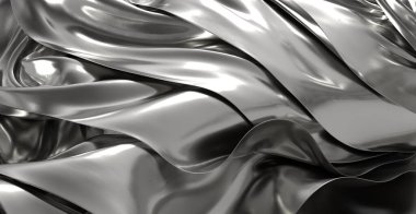 Zarif Gümüş Kumaş Örtüleri: Soyut Doku ve Lüks Metalik Dalgalar