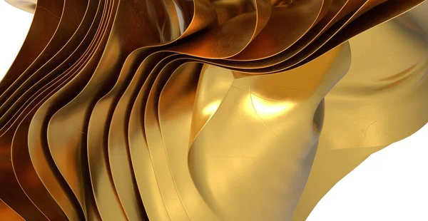 Aydınlık ve Gölgeli Soyut Altın Metal Yapraklar Heykeli