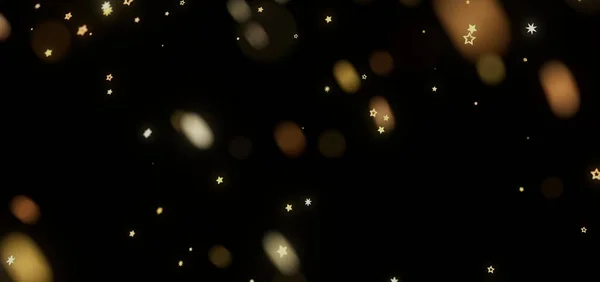 Altın Yıldızların Soyut Arkaplanı ve Siyah Üzerine Bokeh Işıkları