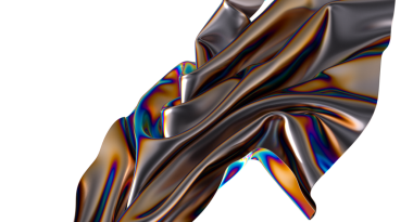 Soyut yanardöner metalik kumaş beyaz arka planda zarifçe akıyor.