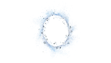 Parlak mavi parıltı ve yıldızlar beyaz arkaplanda daire şeklinde dizilmiş.