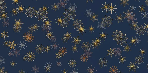 Parlayan Altın ve Gümüş Kar Taneleriyle Zarif Kış Arkaplanı