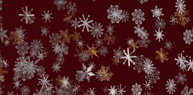 Kış için koyu kırmızı zemin üzerinde soyut kar tanesi deseni