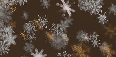 Kış tatili sezonu için kahverengi zemin üzerinde soyut kar tanesi deseni