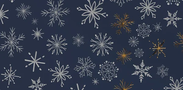 Kışın Koyu Mavi Arkaplanda Zarif Kar Tanesi Kalıbı