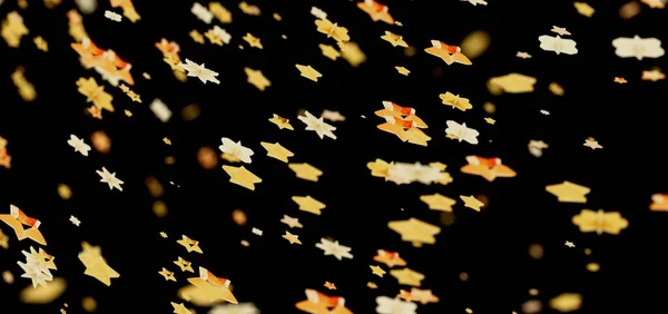 Kutlamalar için siyah arkaplanda soyut yıldız şekilli konfeti