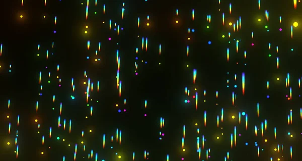 Karanlık bir arkaplanda soyut gökkuşağı ışık parçacıkları