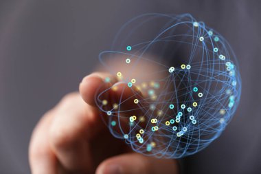 Küre şeklinde gösterilen bağlı dijital dünya ağı