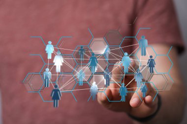 Elle dokunmalı dijital ağ bağlantısı, veri aktarım konsepti