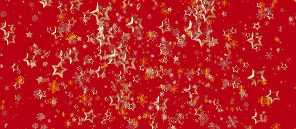 Festive Red Background with Falling Gold Stars and Sparkles