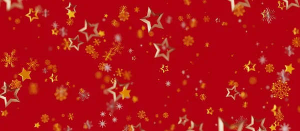 Festive Holiday Background: Golden Stars and Snowflakes on Red