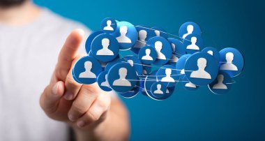 El ile dokunmatik kullanıcı simgeleri ile dijital ağ bağlantısı kavramı