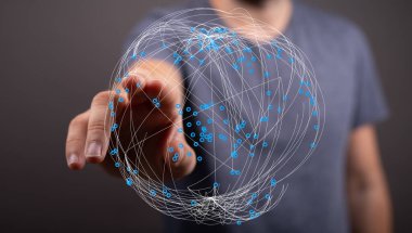 Küresel ağ bağlantısına dokunmak soyut modern teknoloji tasarım kavramı