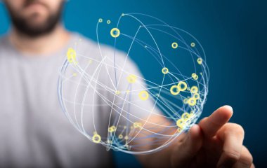 İnsanoğlu ışıldayan küresel ağ soyut teknolojisiyle etkileşime geçiyor