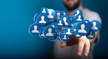 Mavi arkaplanla bağlantılı insanlardan oluşan dijital ağ