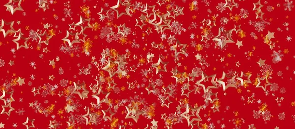 Festive Red Background with Gold Stars and Snowflakes
