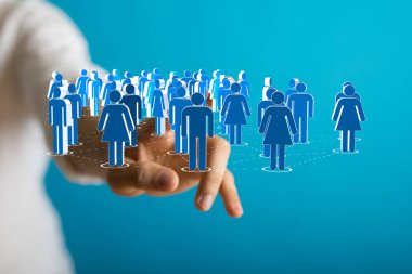 Toplumun dijital temsili ve insan figürleriyle takım çalışması kavramı