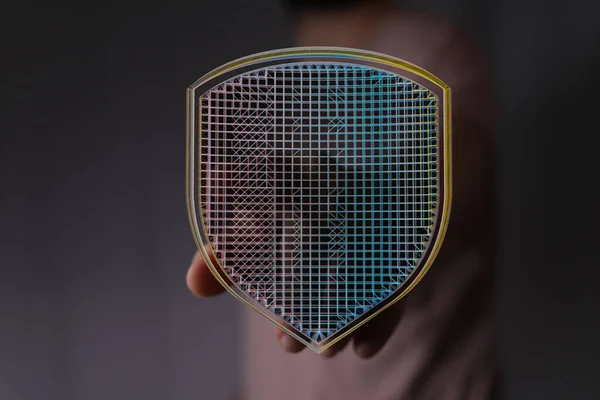 Verileri korumak için elde tutulan soyut dijital kalkan