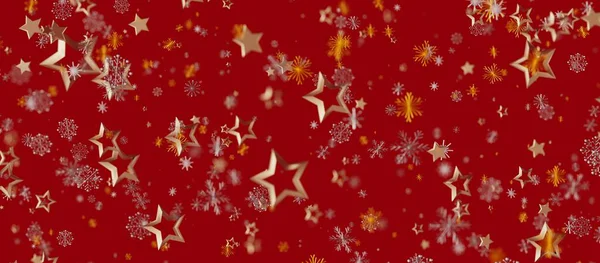 Festive Christmas background with stars and snowflakes on red