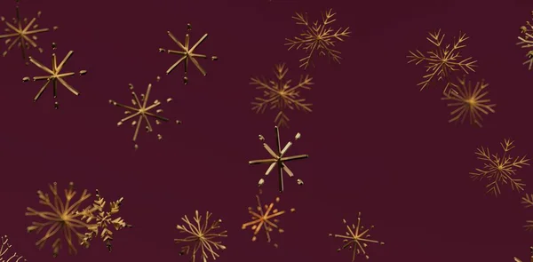 Abstract Gold Snowflakes on a Dark Burgundy Background