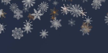 Koyu mavi arkaplanda düşen kar tanelerinin soyut çizimi