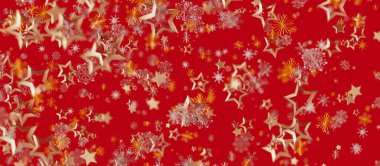 Düşen Yıldızlar ve Kar Taneleriyle Neşeli Kırmızı Arkaplan