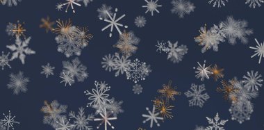 Koyu mavi arka planda soyut kar tanesi desenleri