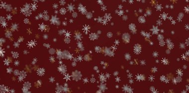 Kırmızı, Noel ve Yeni Yıl Festivali konsepti üzerine kar tanesi arka plan dokusu