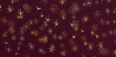 Koyu Burgundy Arkaplanı Üzerine Zarif Soyut Kar Taneleri Şablonu