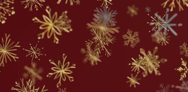 Noel için Koyu Kırmızı Arkaplanda Altın Kar Tanesi Deseni