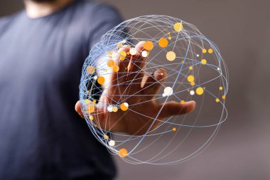 Aydınlanmış Küresel Ağ Küresine Uzanan Adam