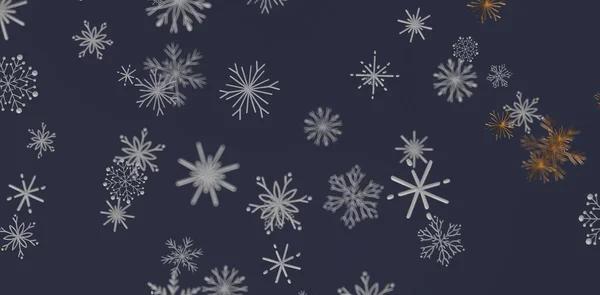 Abstract Snowflakes Falling on Navy Background for Winter Design