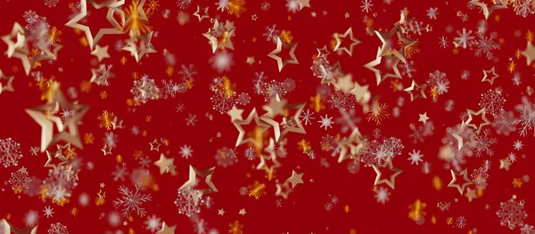 Festive Christmas background with stars and snowflakes on red