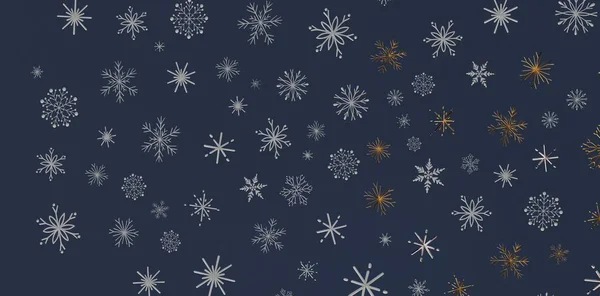 Winter Snowflake Background, Seasonal Festive Design on Dark Blue